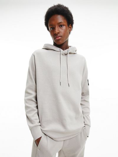 Calvin Klein Ruhák HU985793 | Calvin Klein Waffle Knit Badge Férfi Kapucnis Pulóver Szürke